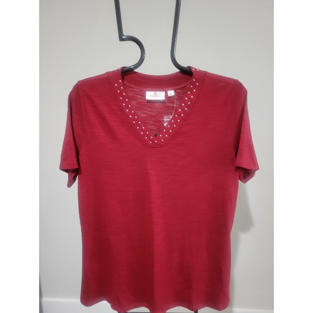 Quacker Factory Size L Cherry Red Rhinestone Shor… - image 2